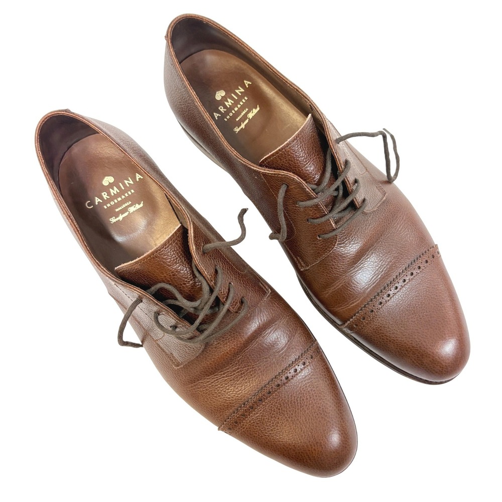 CARMINA Shoemaker Brown Pebbled Calf Rain Captoe‎ Oxford Shoes Goodyear Welted